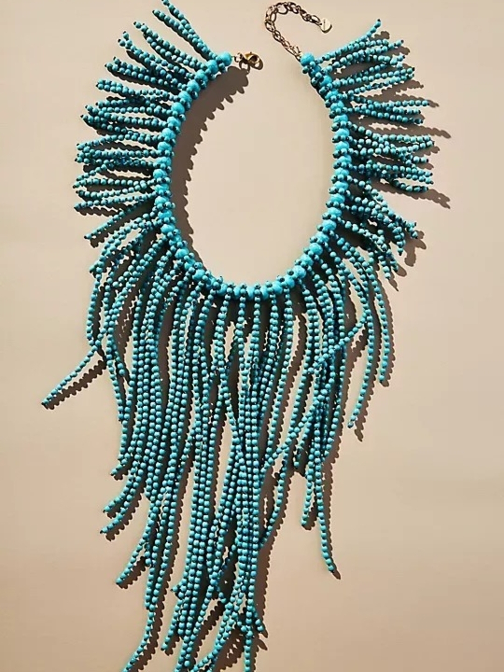 Anthopologie Turquoise Beaded Fringe Statement Necklace - Women Jewelry